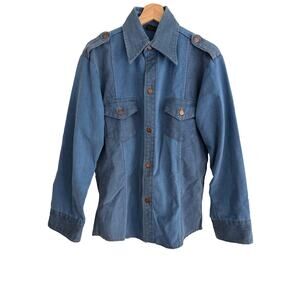 Vintage 70’s Big Yank Mens M Work Shirt Chambray Cotton Blend Utility Classic